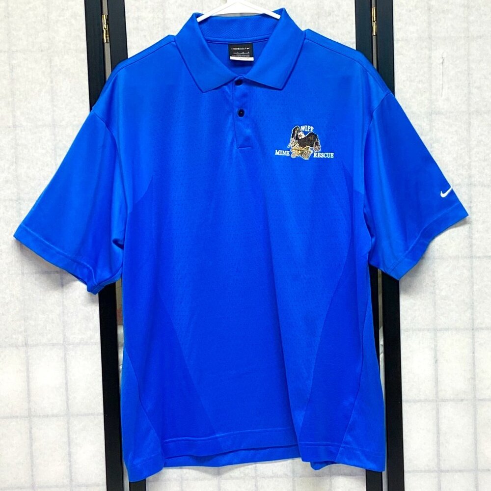 Nike Golf Dri-FIT Blue Polo Shirt WIPP Mine Rescue Embroidered Logo L 2 Button